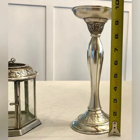 Pottery Barn Pewter Silver Candle Holders Pewter Glass Candle Cage Grape Vines - Picture 13 of 16